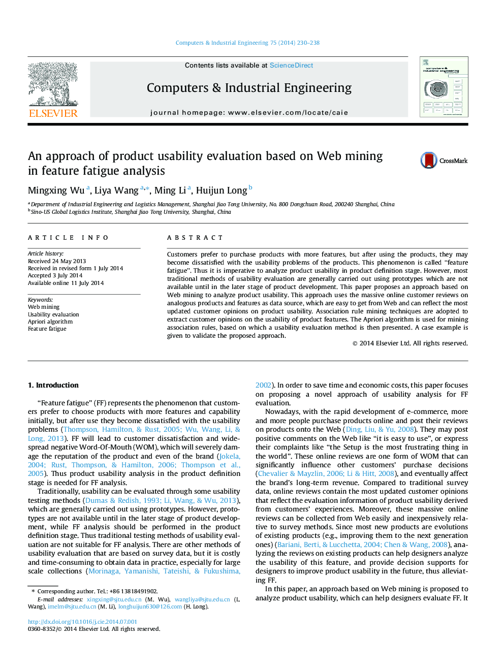 An approach of product usability evaluation based on Web mining in feature fatigue analysis