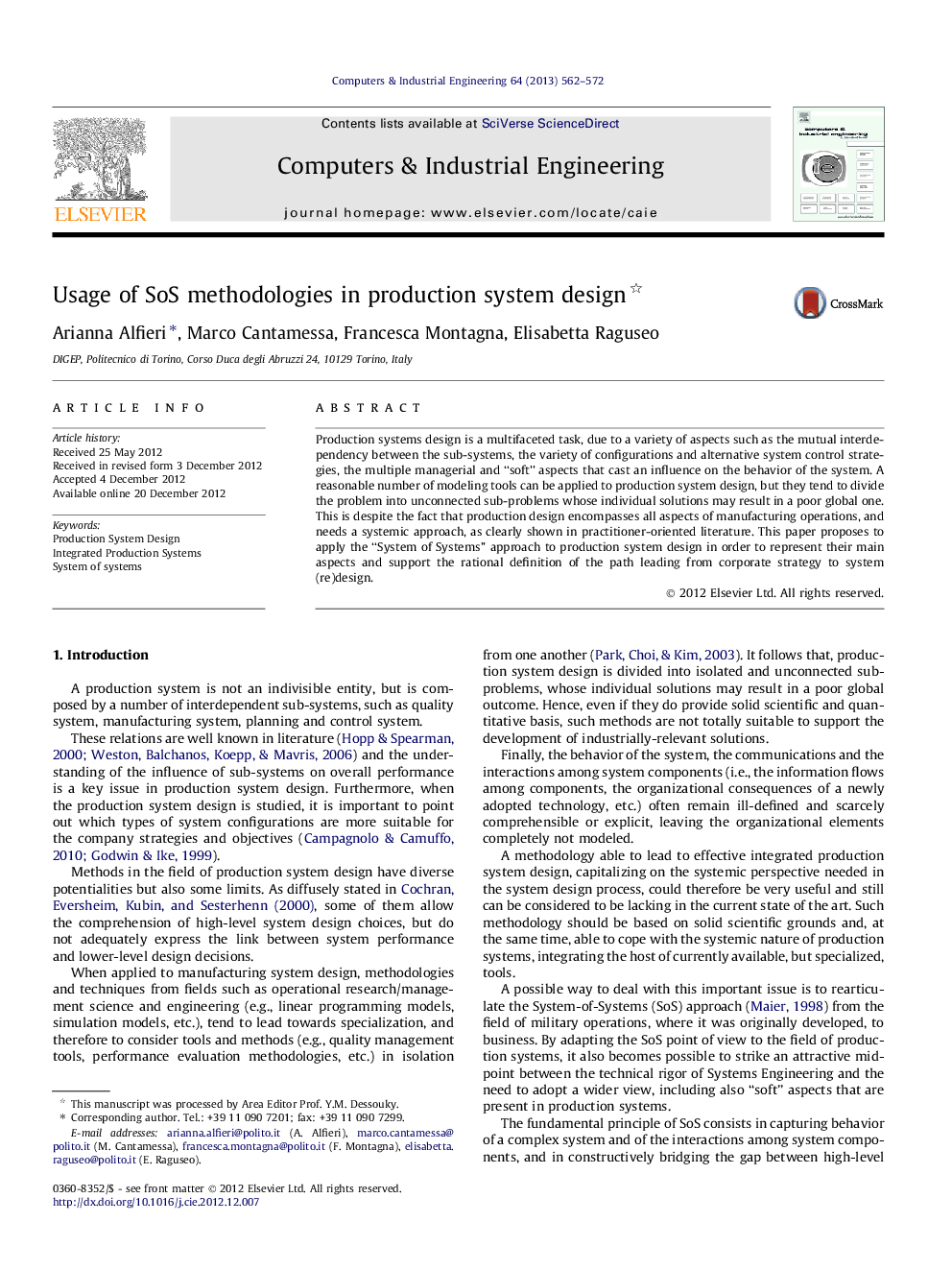 Usage of SoS methodologies in production system design 