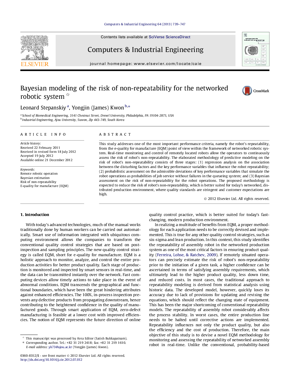 Bayesian modeling of the risk of non-repeatability for the networked robotic system 