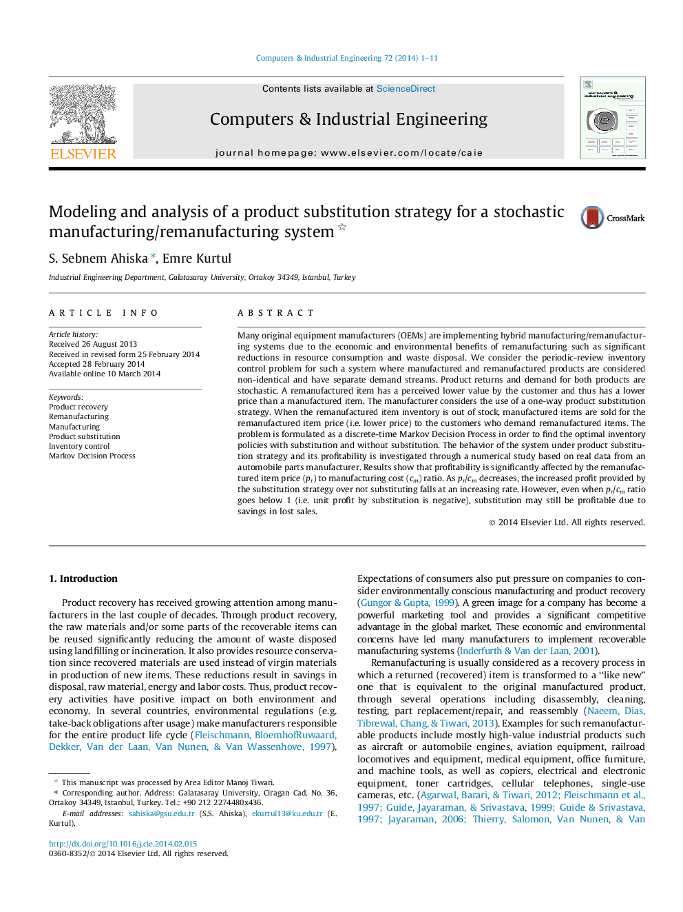 Modeling and analysis of a product substitution strategy for a stochastic manufacturing/remanufacturing system 