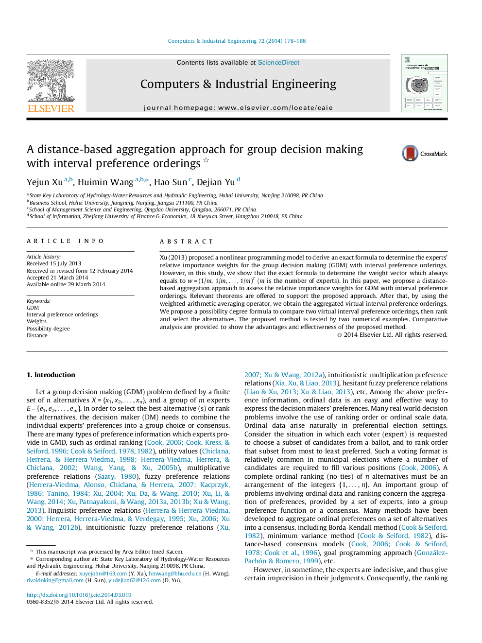 A distance-based aggregation approach for group decision making with interval preference orderings 