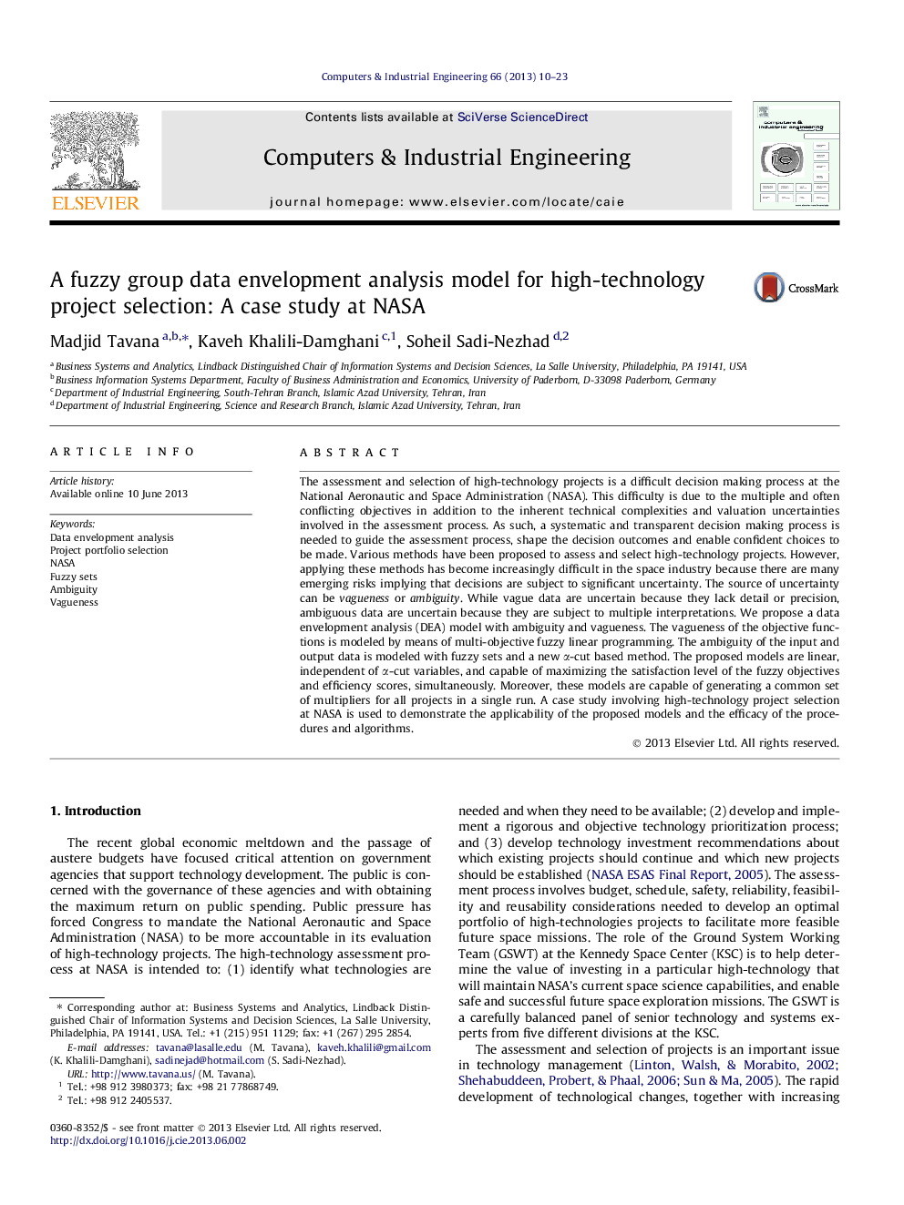 A fuzzy group data envelopment analysis model for high-technology project selection: A case study at NASA