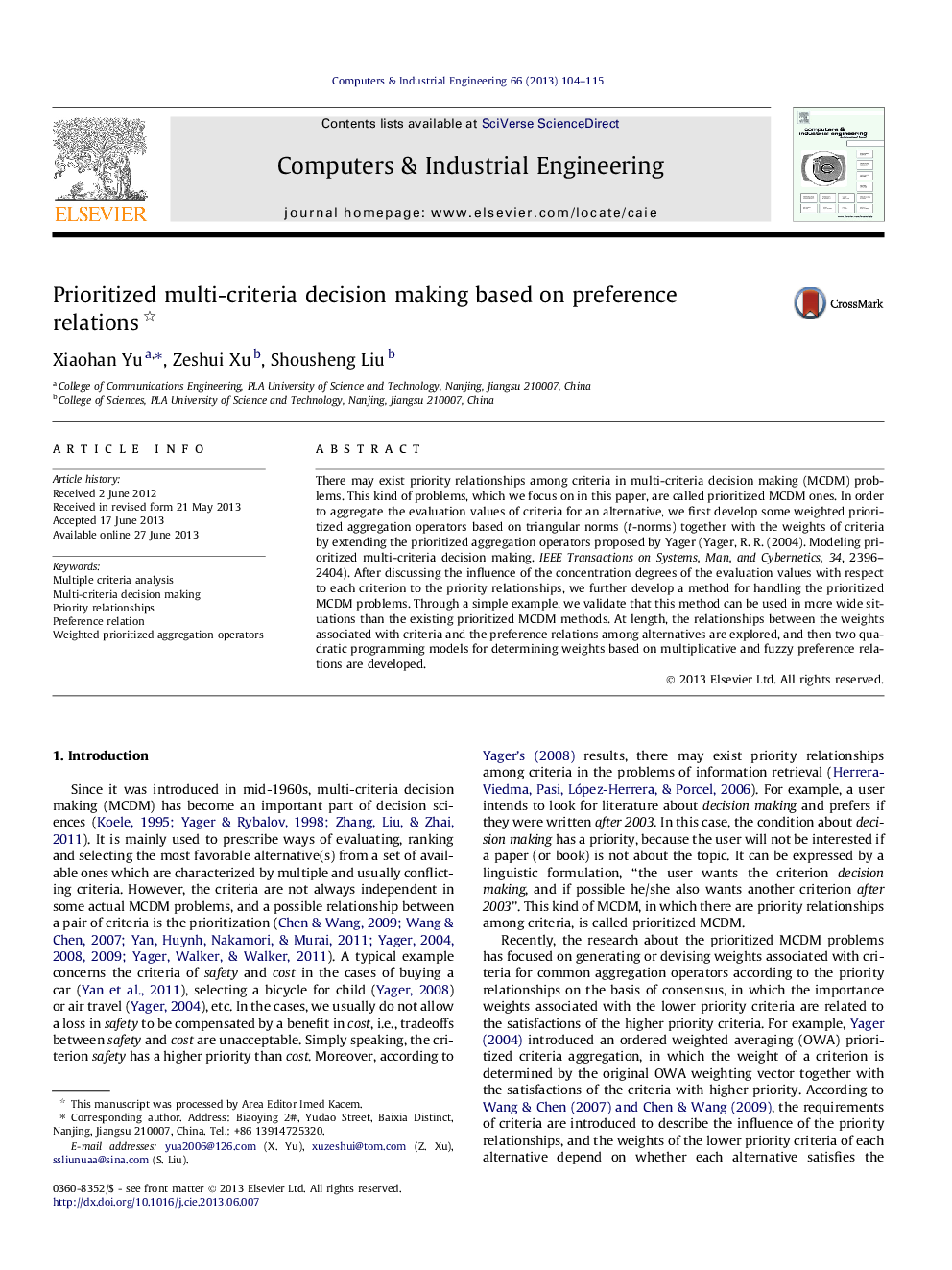 Prioritized multi-criteria decision making based on preference relations 