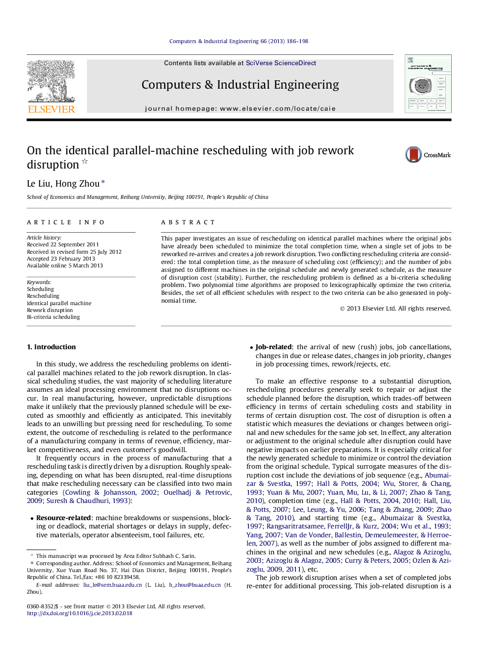 On the identical parallel-machine rescheduling with job rework disruption 