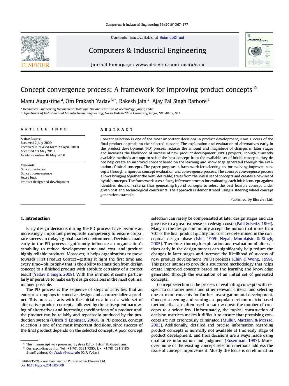 Concept convergence process: A framework for improving product concepts 