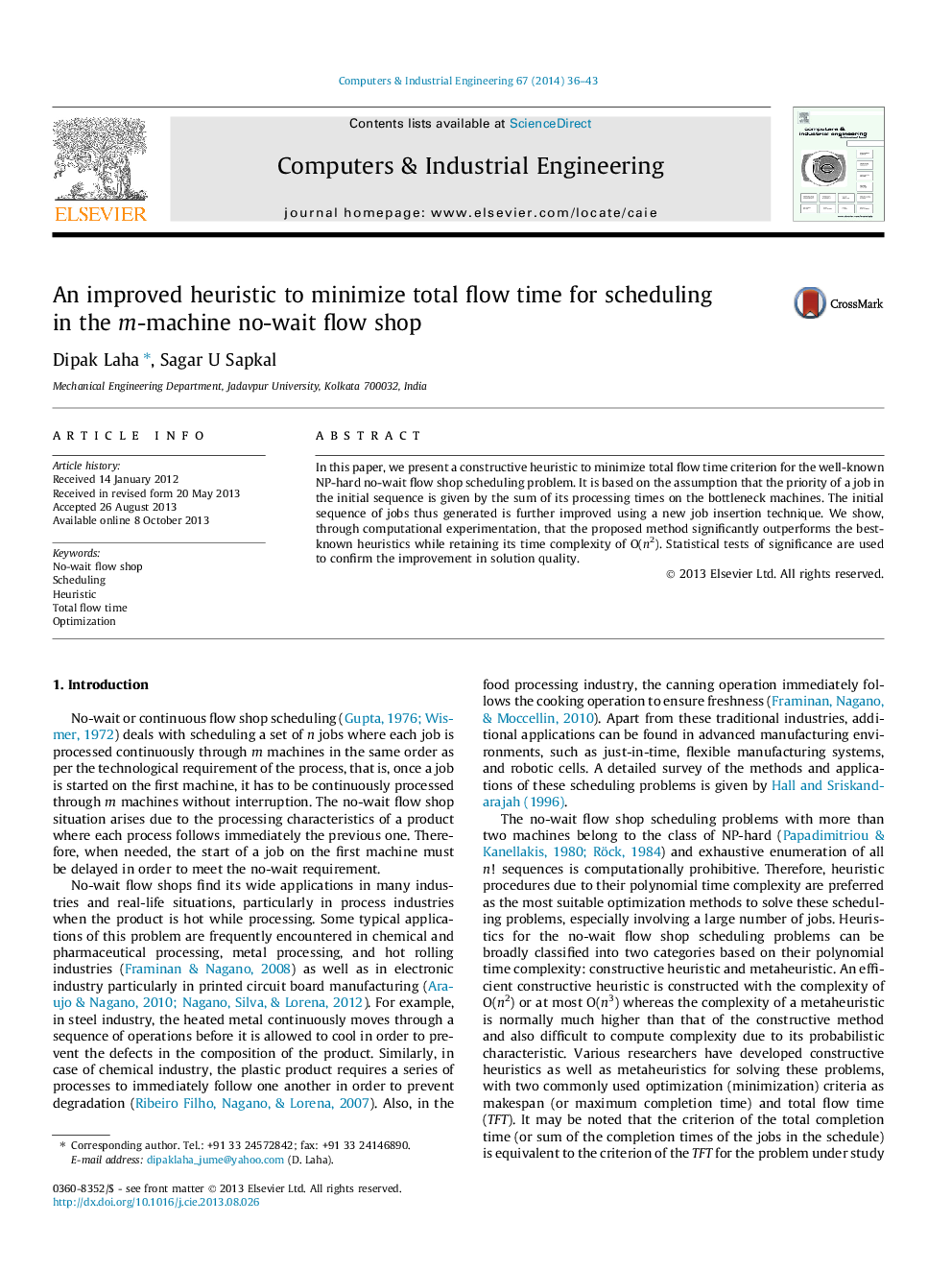 An improved heuristic to minimize total flow time for scheduling in the m-machine no-wait flow shop