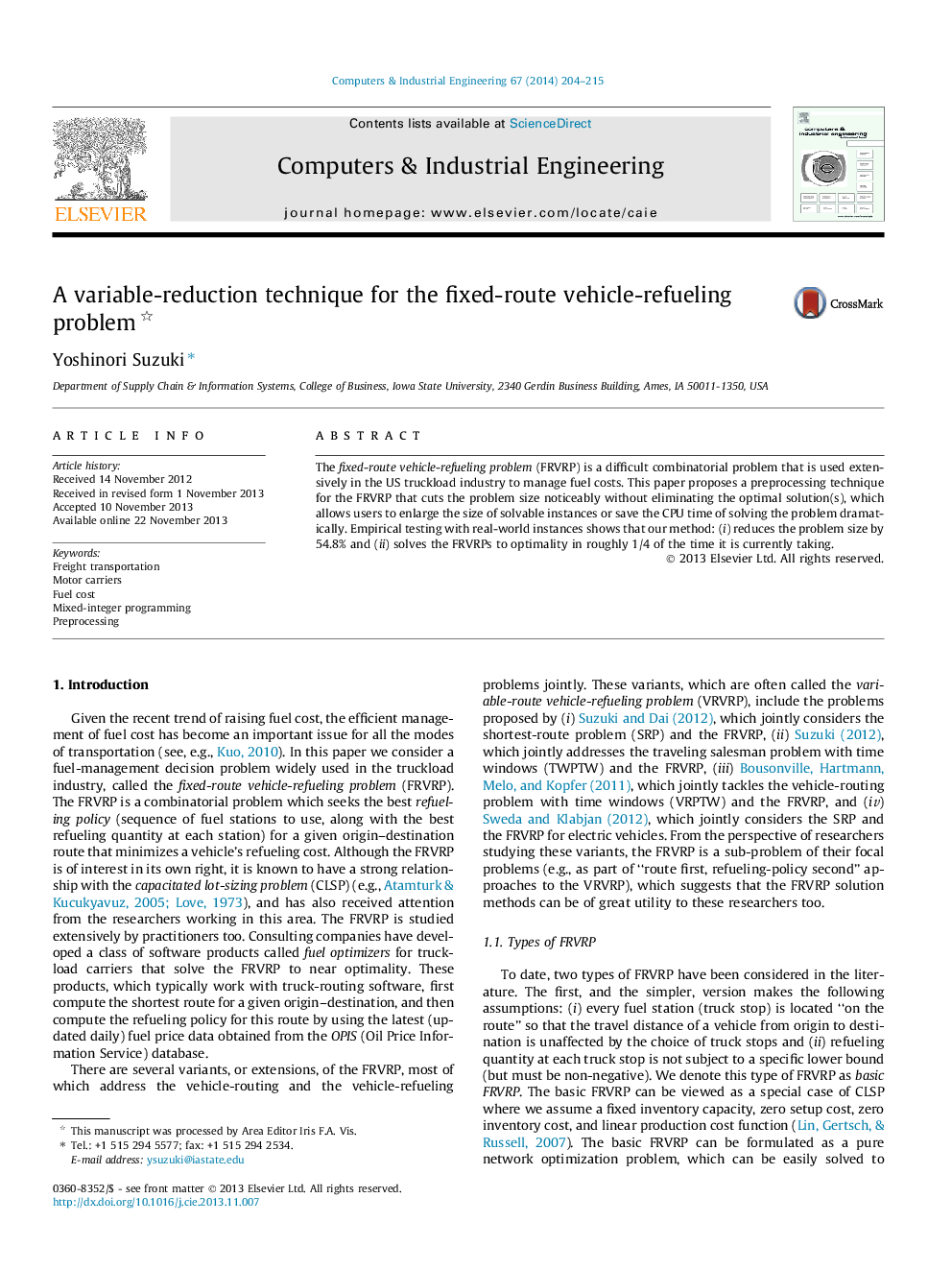 A variable-reduction technique for the fixed-route vehicle-refueling problem