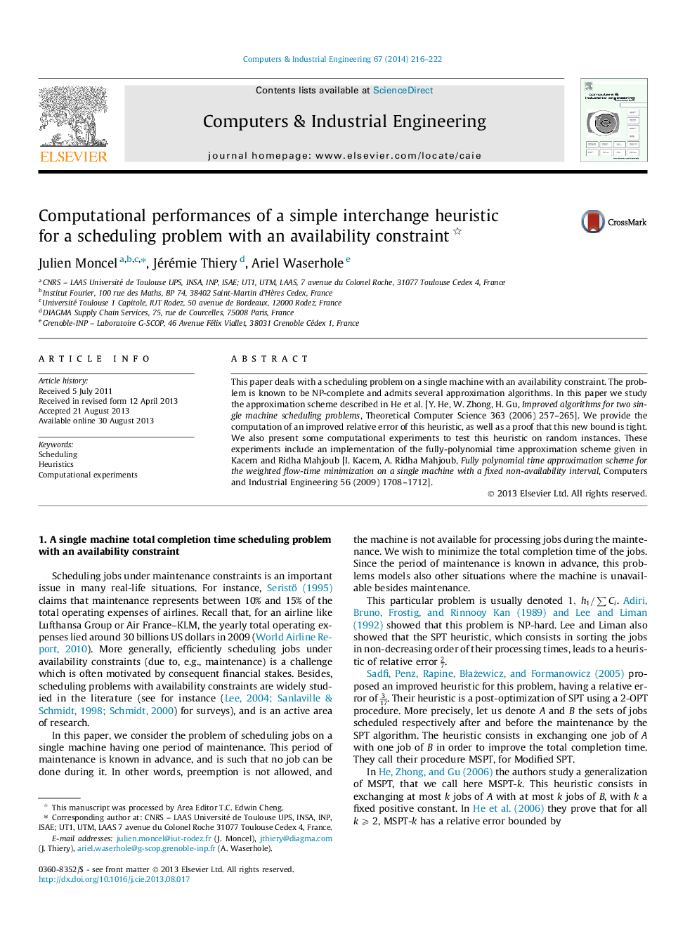 Computational performances of a simple interchange heuristic for a scheduling problem with an availability constraint 