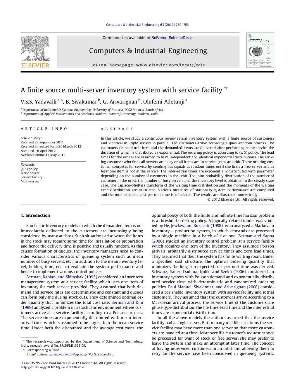 A finite source multi-server inventory system with service facility 