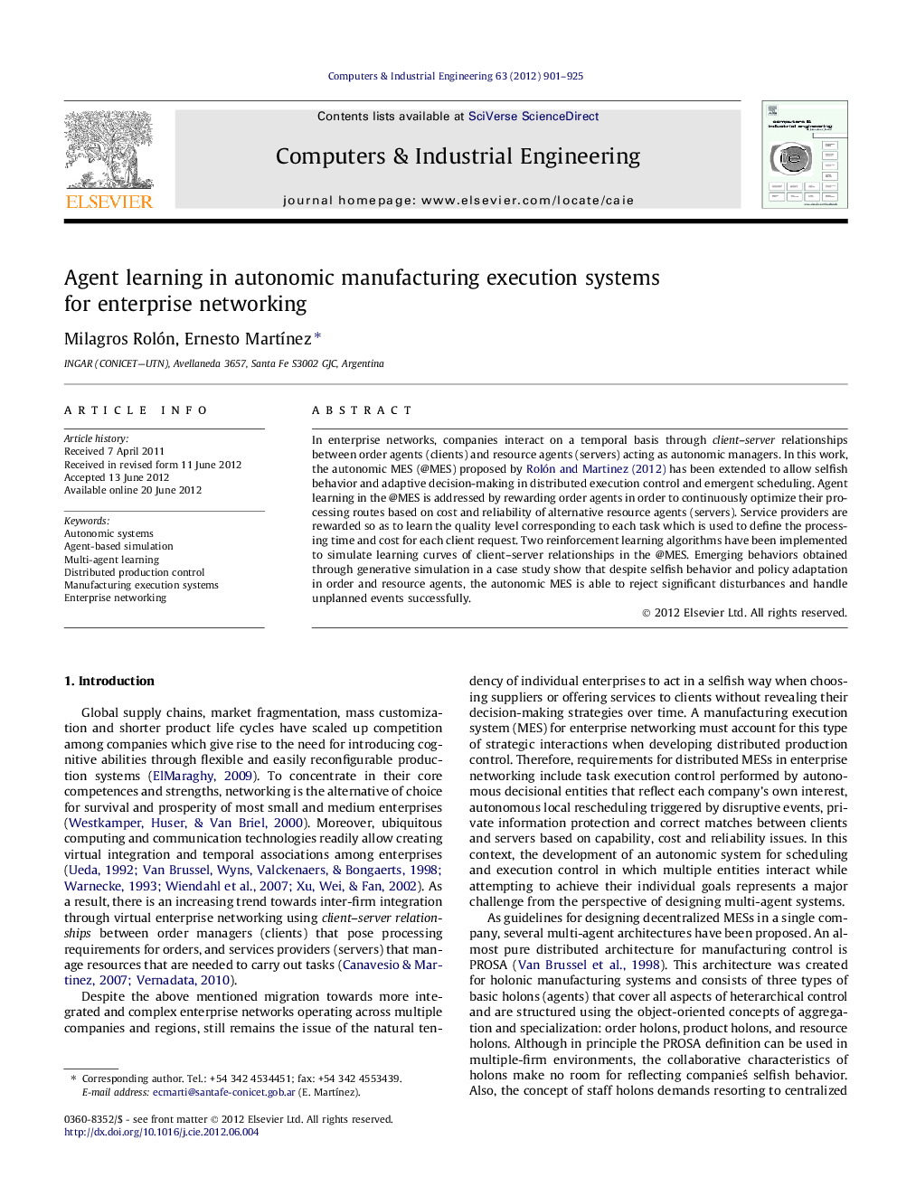 Agent learning in autonomic manufacturing execution systems for enterprise networking