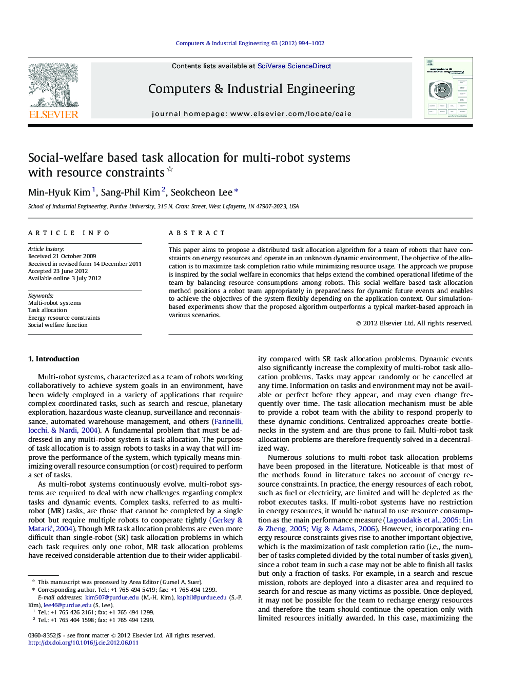 Social-welfare based task allocation for multi-robot systems with resource constraints 