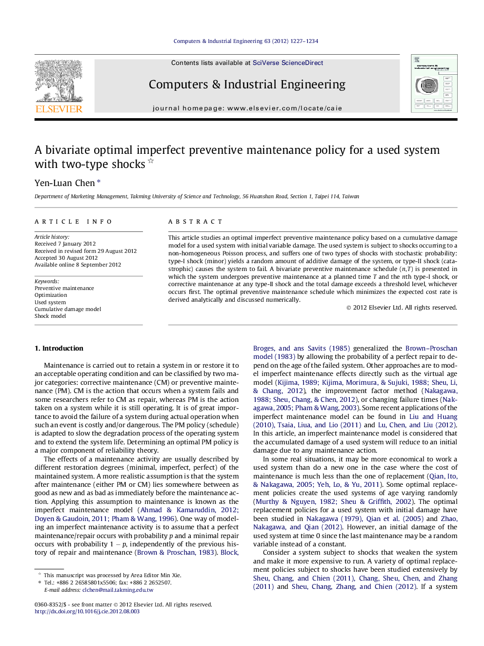 A bivariate optimal imperfect preventive maintenance policy for a used system with two-type shocks 