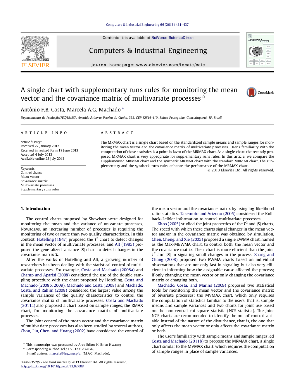 A single chart with supplementary runs rules for monitoring the mean vector and the covariance matrix of multivariate processes