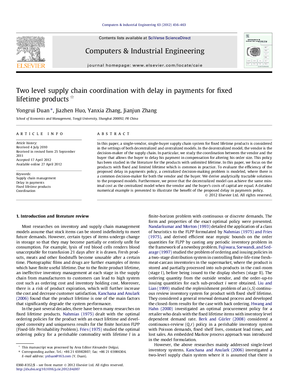 Two level supply chain coordination with delay in payments for fixed lifetime products 