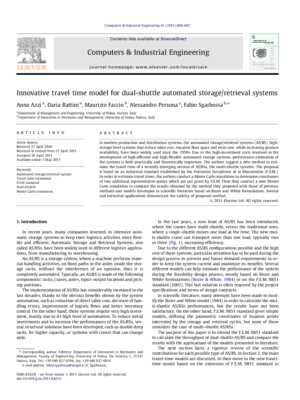 Innovative travel time model for dual-shuttle automated storage/retrieval systems