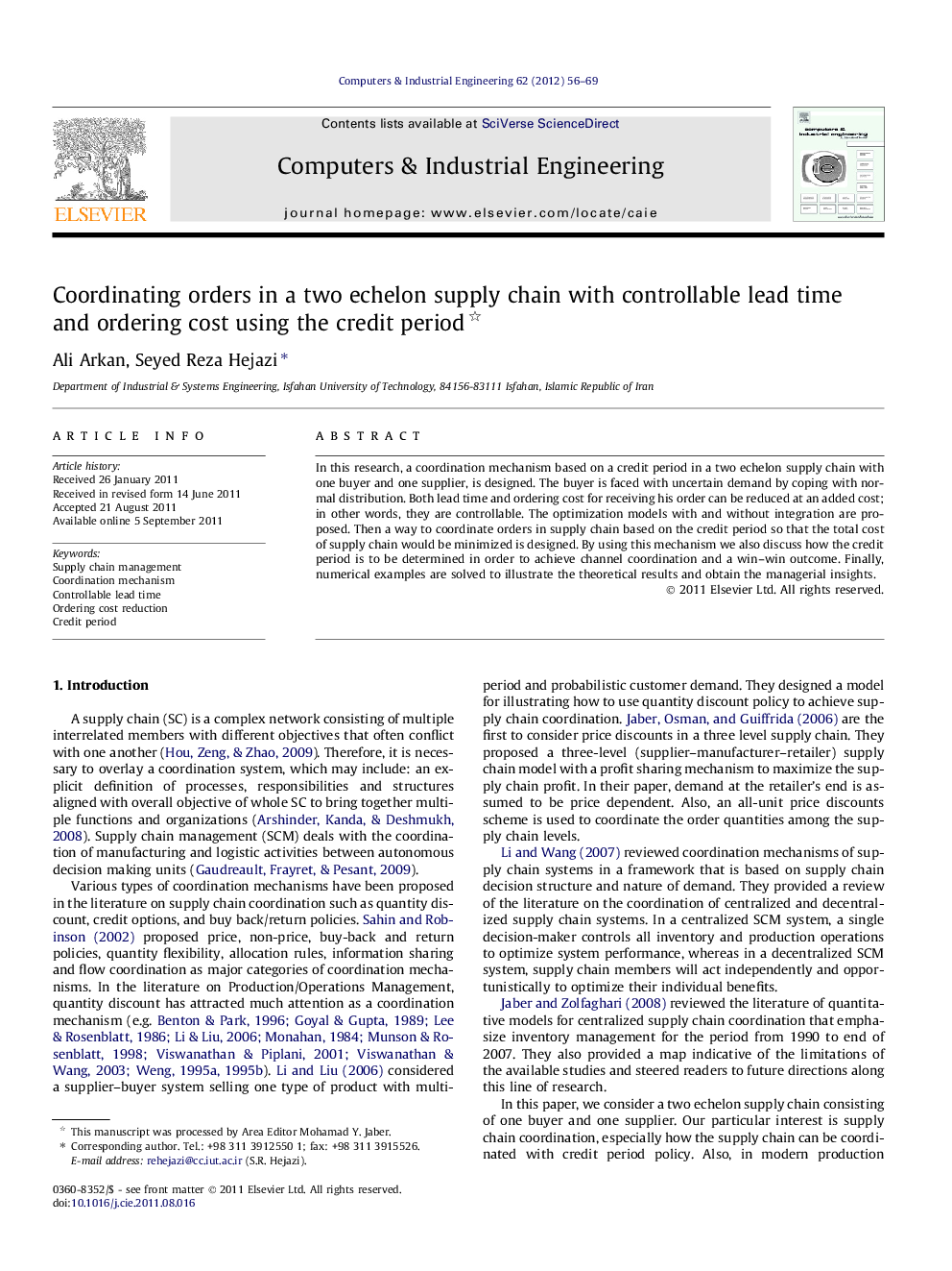 Coordinating orders in a two echelon supply chain with controllable lead time and ordering cost using the credit period 