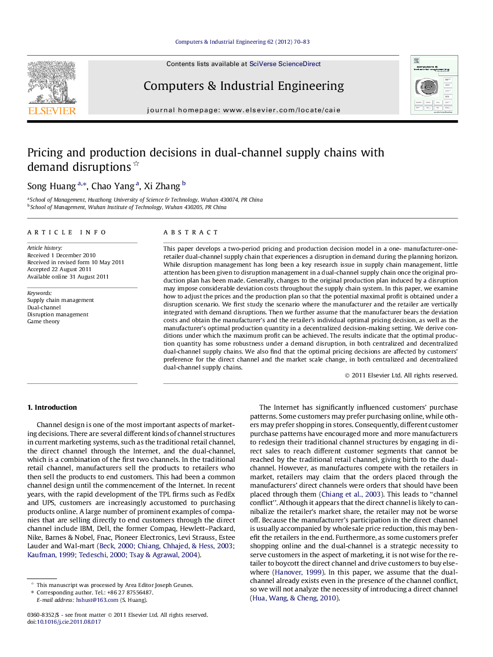 Pricing and production decisions in dual-channel supply chains with demand disruptions 