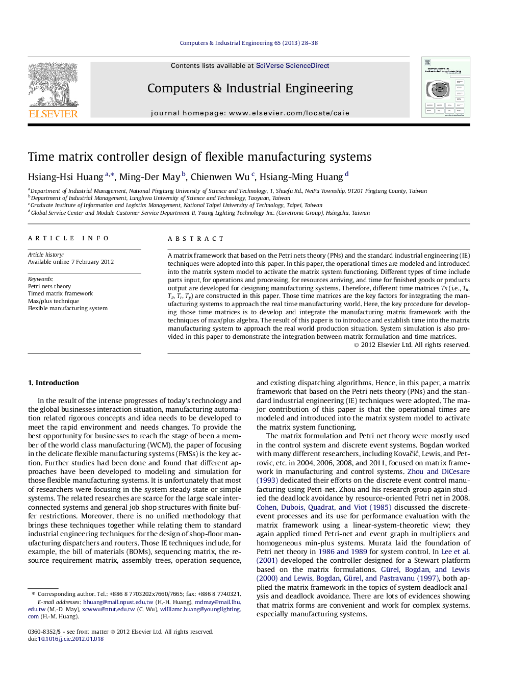 Time matrix controller design of flexible manufacturing systems