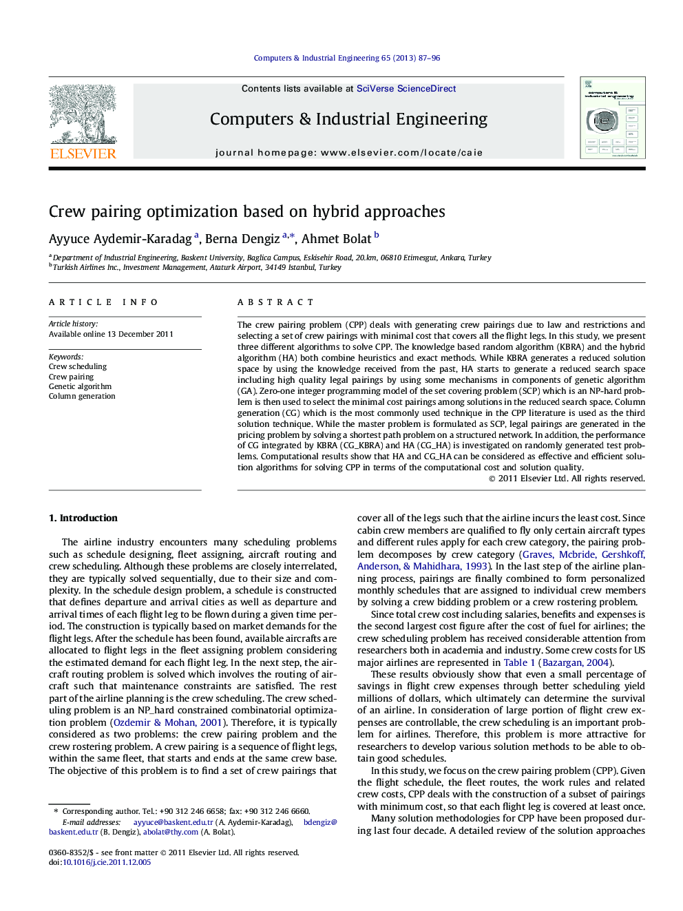 Crew pairing optimization based on hybrid approaches