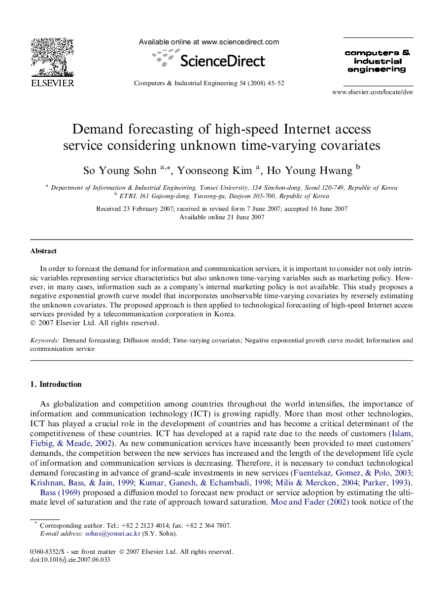 Demand forecasting of high-speed Internet access service considering unknown time-varying covariates