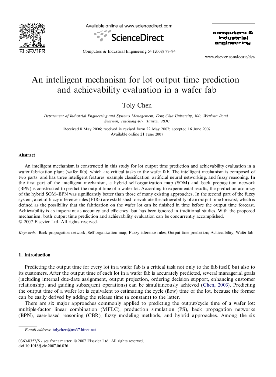 An intelligent mechanism for lot output time prediction and achievability evaluation in a wafer fab