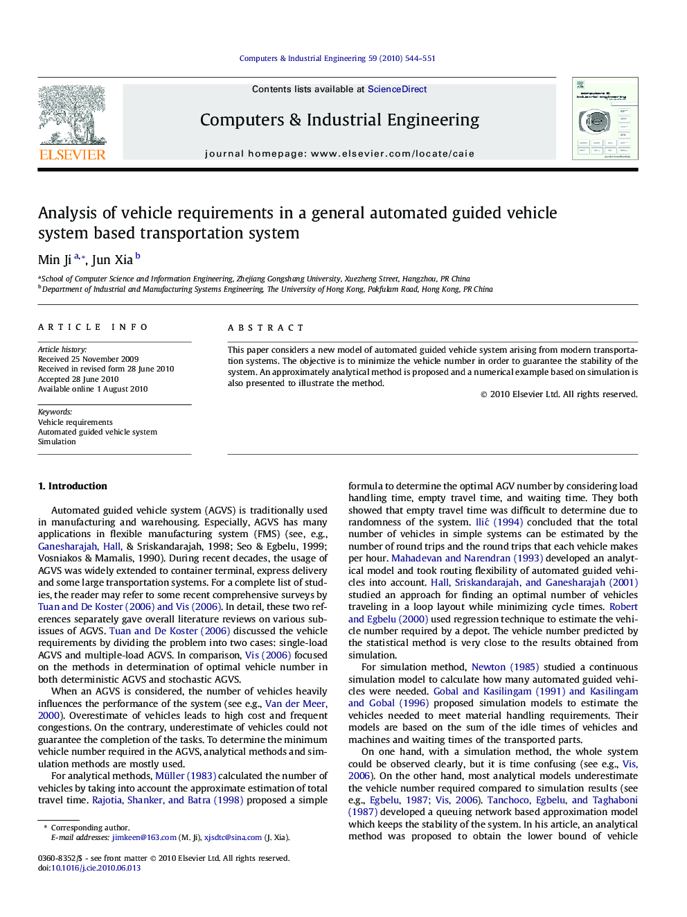 Analysis of vehicle requirements in a general automated guided vehicle system based transportation system