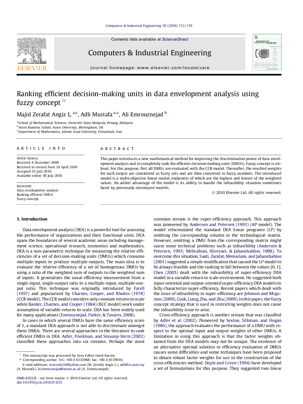 Ranking efficient decision-making units in data envelopment analysis using fuzzy concept 