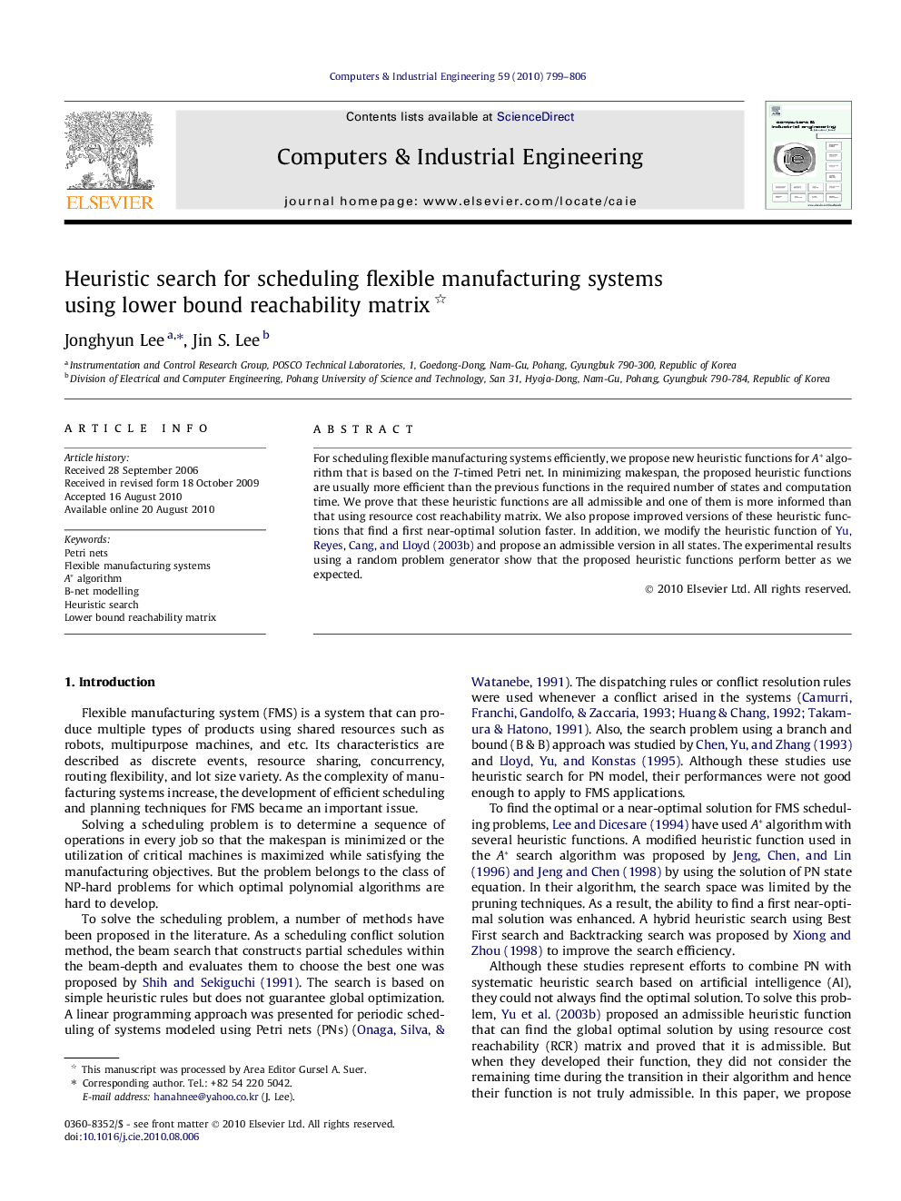 Heuristic search for scheduling flexible manufacturing systems using lower bound reachability matrix 