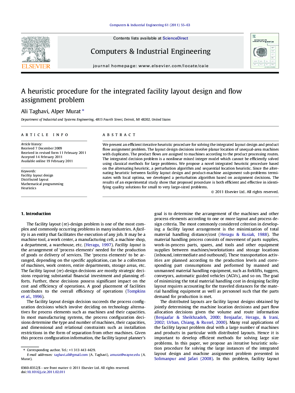 A heuristic procedure for the integrated facility layout design and flow assignment problem