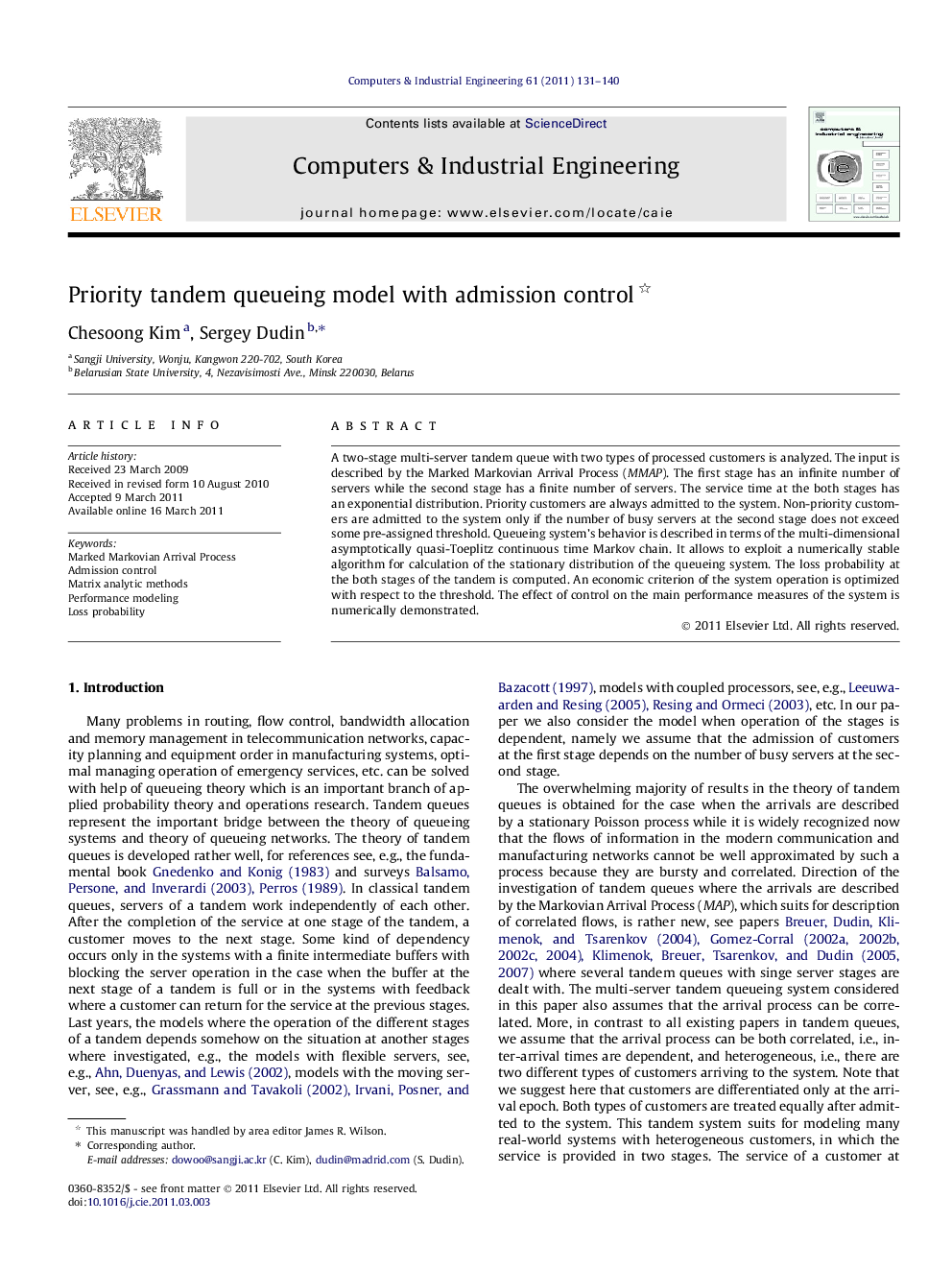 Priority tandem queueing model with admission control 