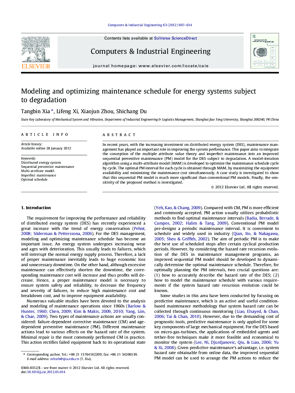 Modeling and optimizing maintenance schedule for energy systems subject to degradation