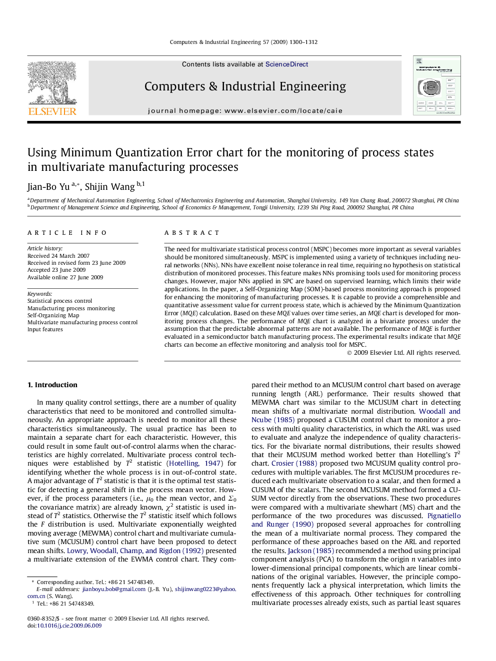 Using Minimum Quantization Error chart for the monitoring of process states in multivariate manufacturing processes