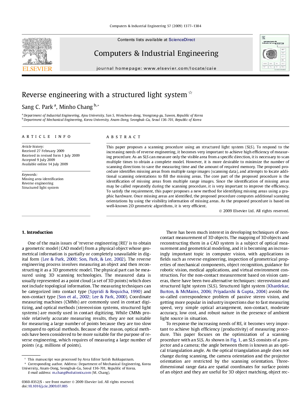 Reverse engineering with a structured light system 