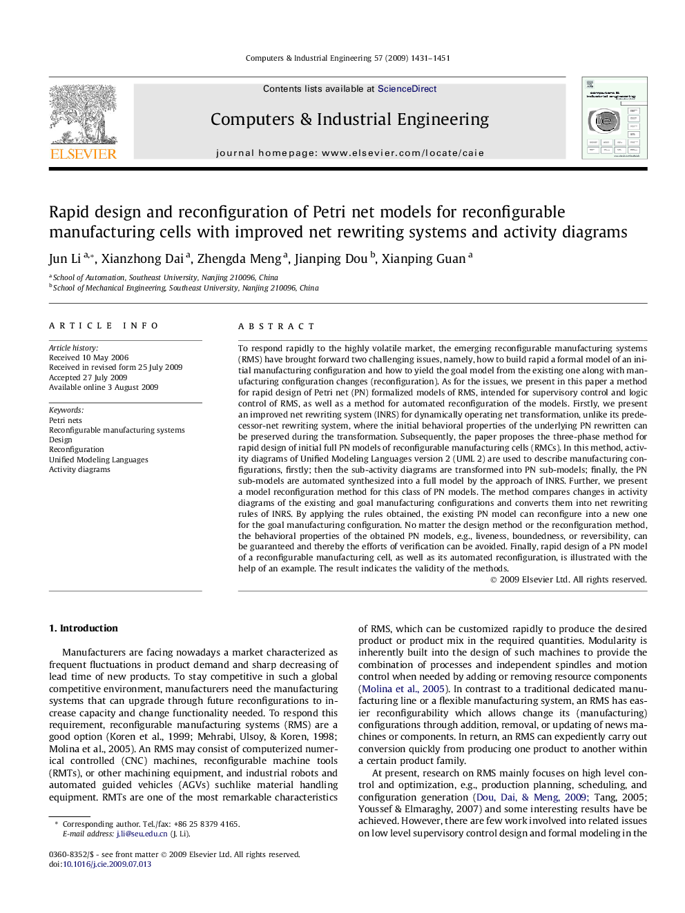 Rapid design and reconfiguration of Petri net models for reconfigurable manufacturing cells with improved net rewriting systems and activity diagrams