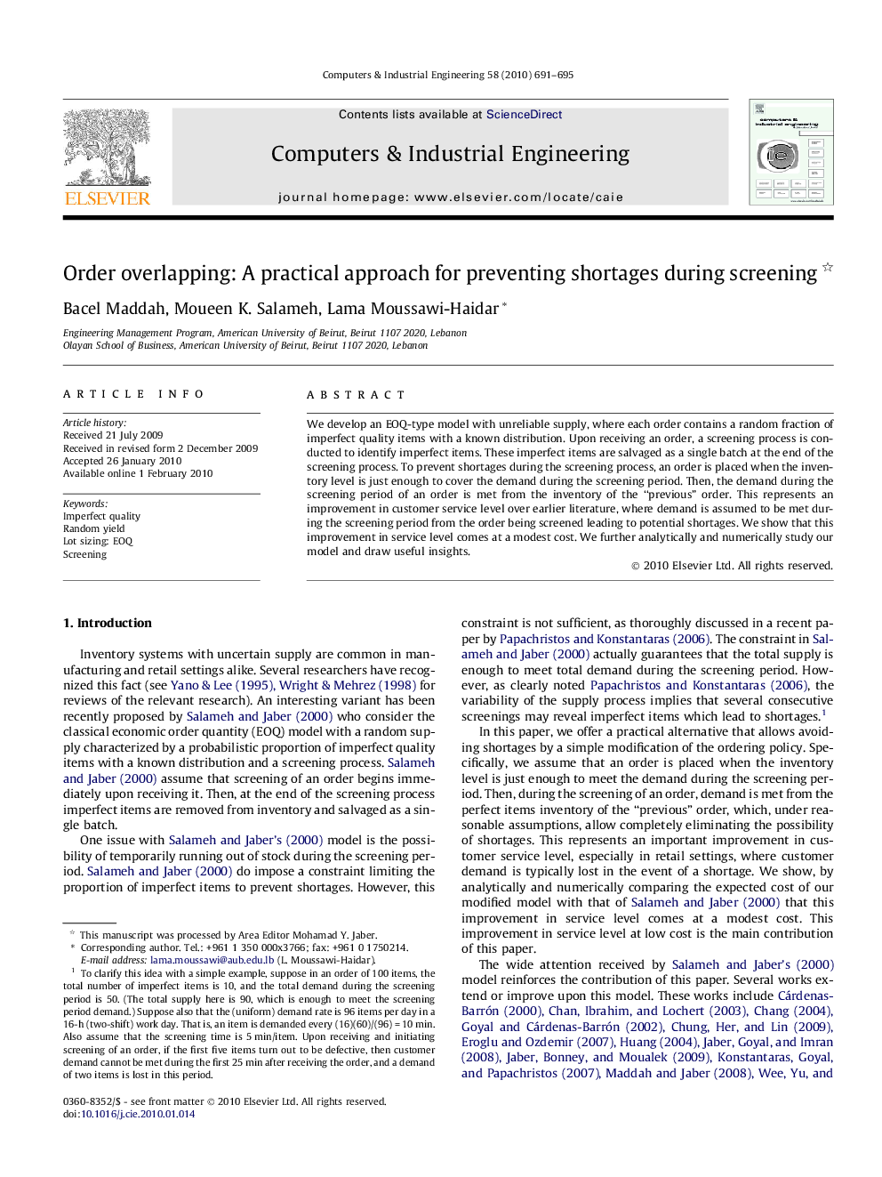 Order overlapping: A practical approach for preventing shortages during screening 