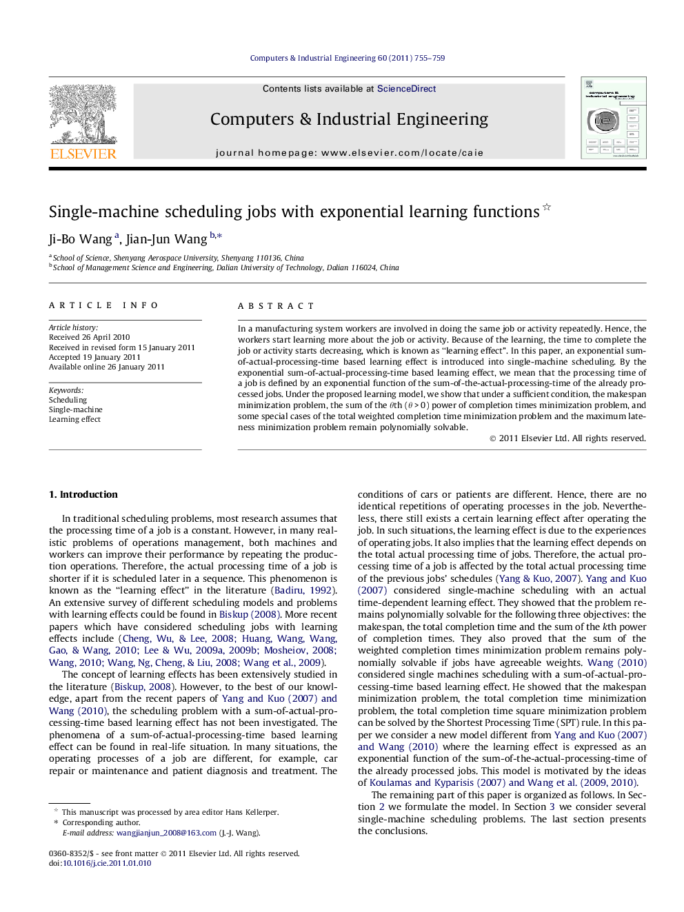 Single-machine scheduling jobs with exponential learning functions 