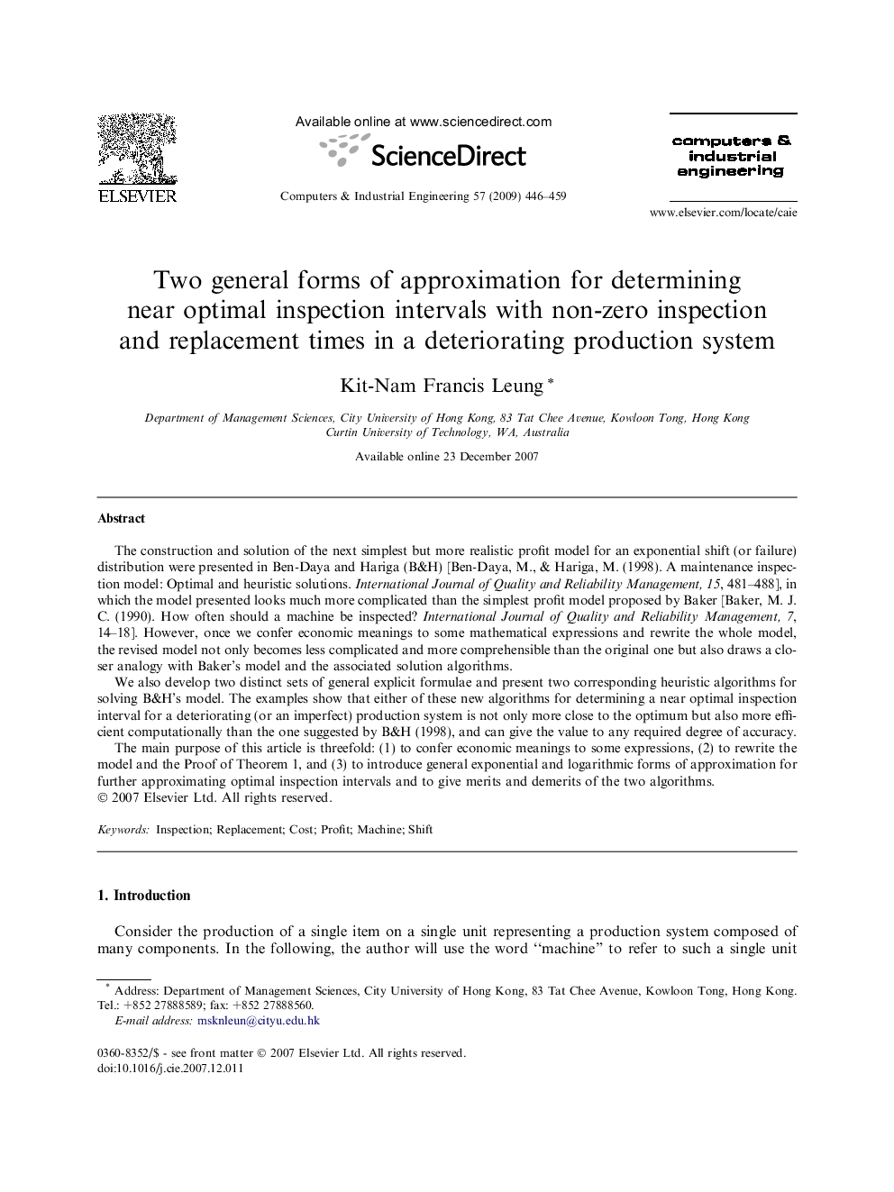 Two general forms of approximation for determining near optimal inspection intervals with non-zero inspection and replacement times in a deteriorating production system