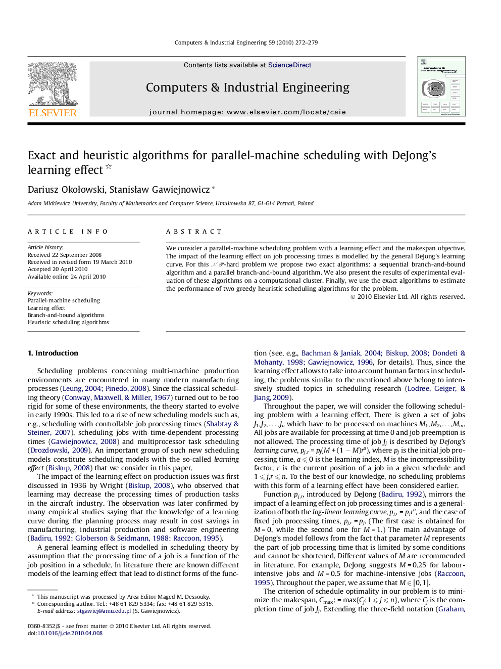 Exact and heuristic algorithms for parallel-machine scheduling with DeJong’s learning effect 