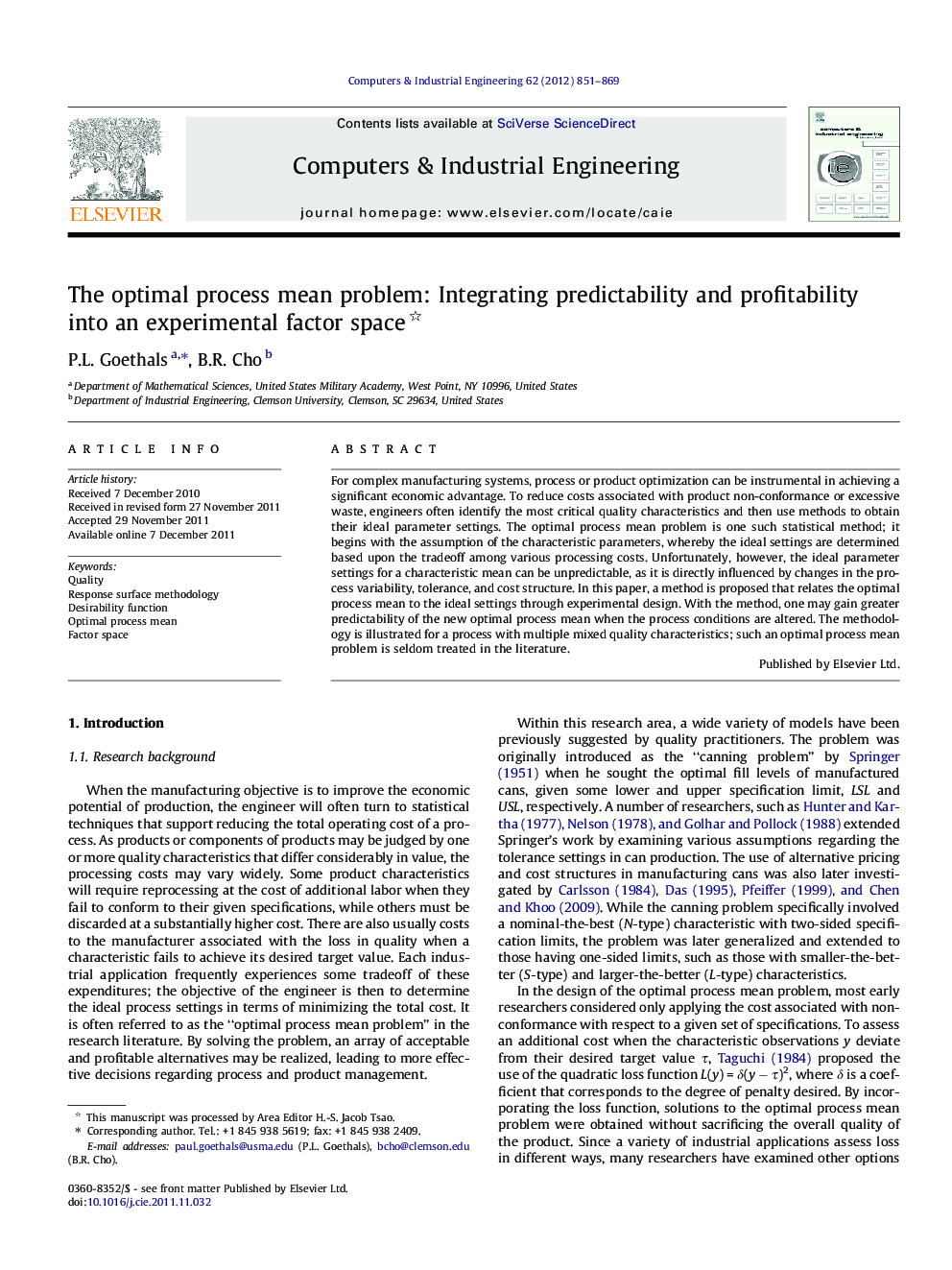 The optimal process mean problem: Integrating predictability and profitability into an experimental factor space