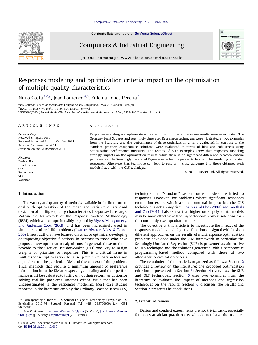 Responses modeling and optimization criteria impact on the optimization of multiple quality characteristics