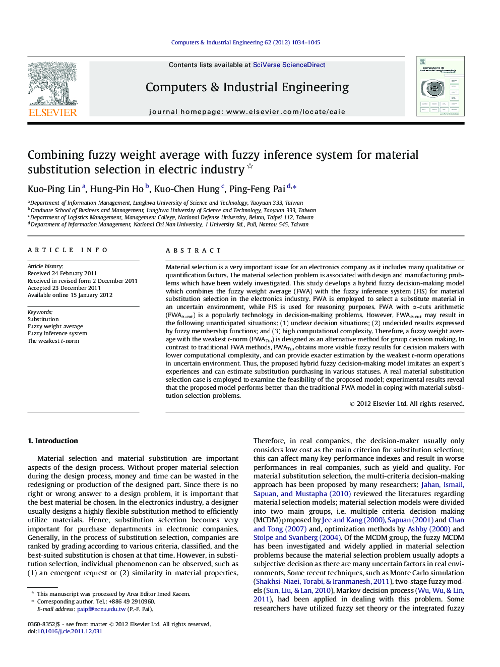 Combining fuzzy weight average with fuzzy inference system for material substitution selection in electric industry 