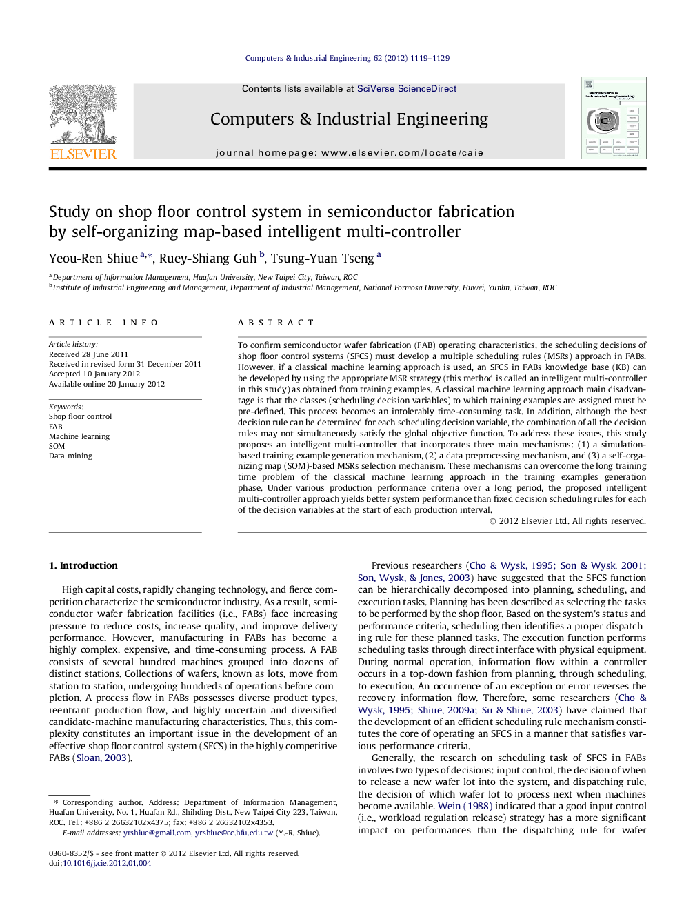 Study on shop floor control system in semiconductor fabrication by self-organizing map-based intelligent multi-controller