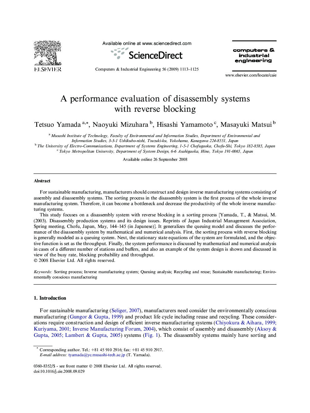 A performance evaluation of disassembly systems with reverse blocking