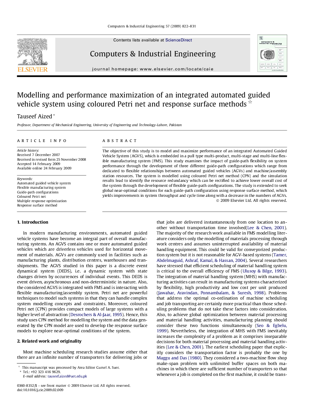 Modelling and performance maximization of an integrated automated guided vehicle system using coloured Petri net and response surface methods 