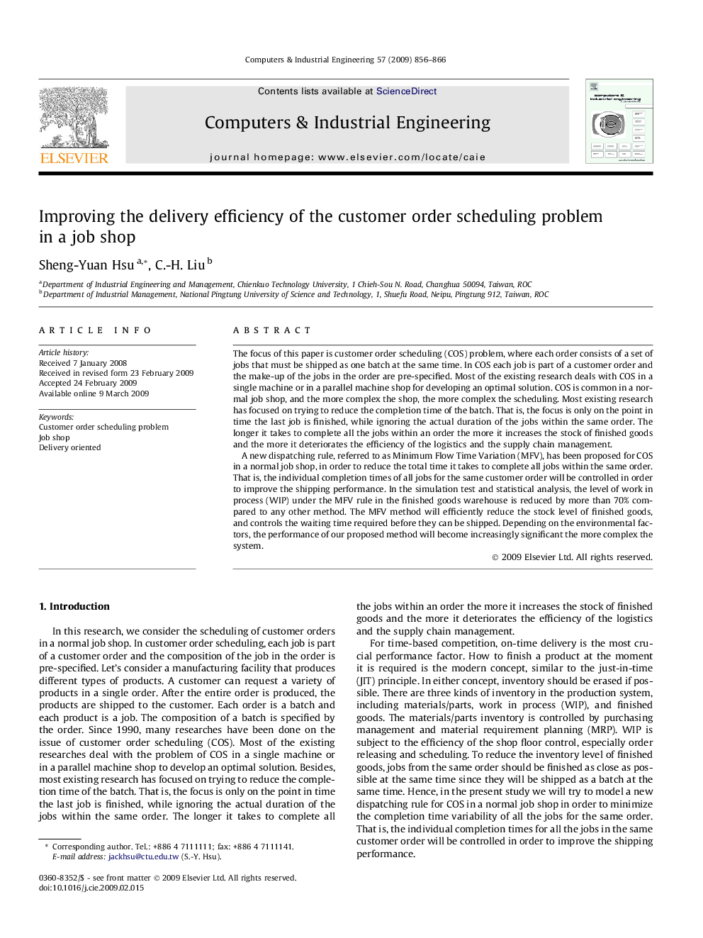 Improving the delivery efficiency of the customer order scheduling problem in a job shop