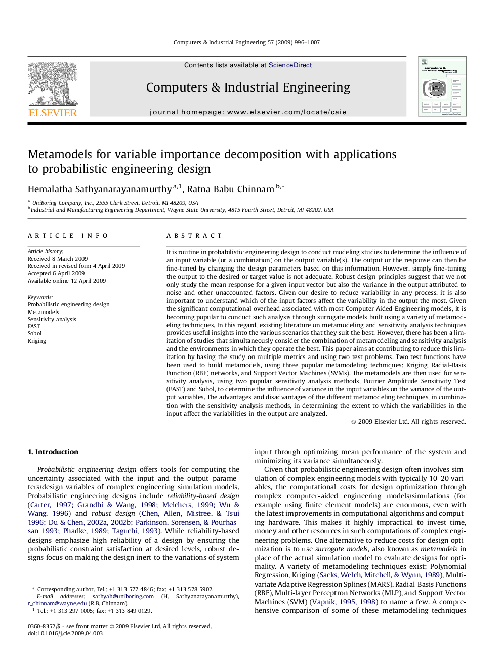 Metamodels for variable importance decomposition with applications to probabilistic engineering design