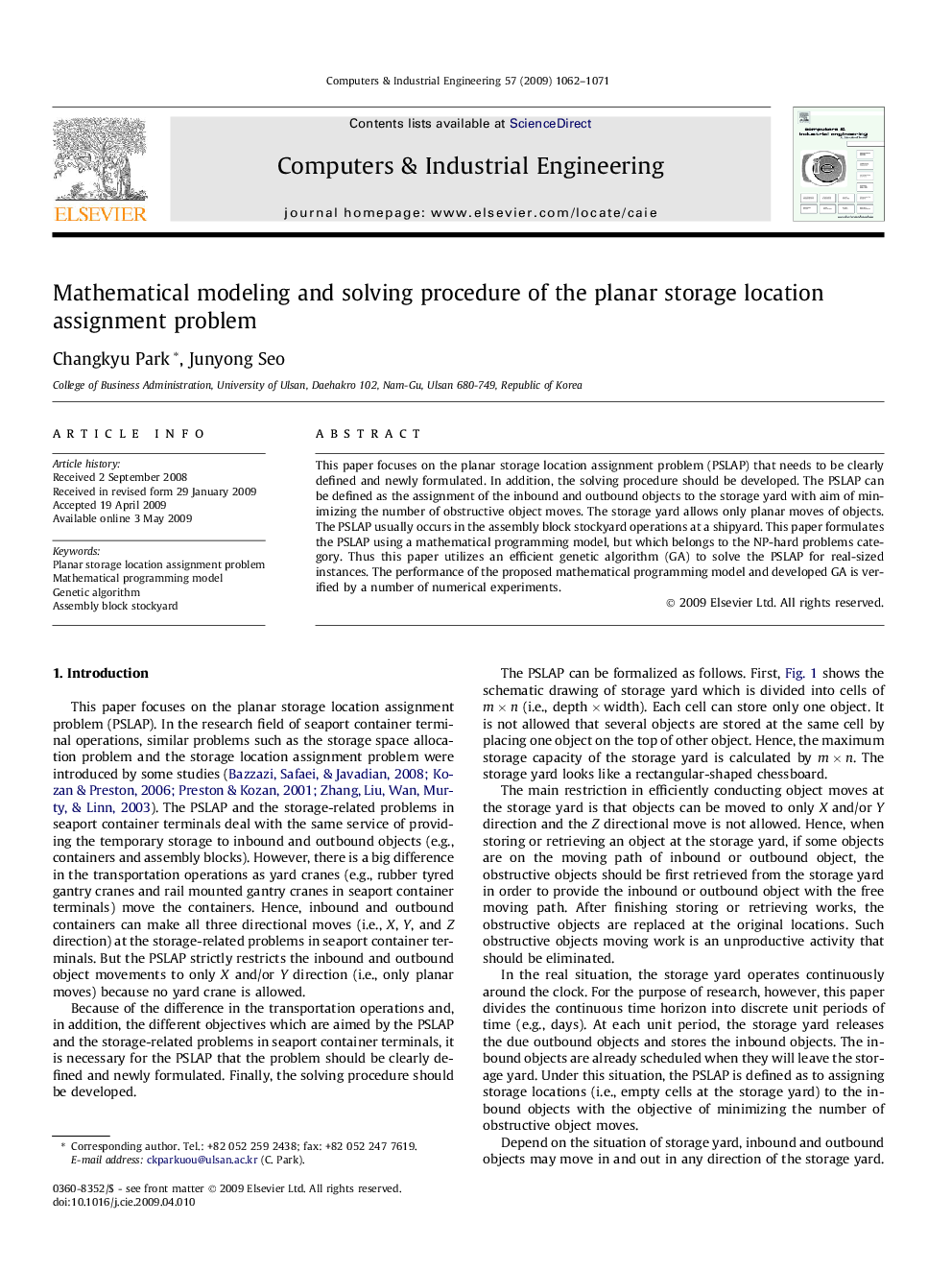 Mathematical modeling and solving procedure of the planar storage location assignment problem