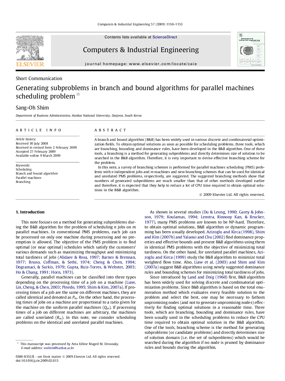 Generating subproblems in branch and bound algorithms for parallel machines scheduling problem 