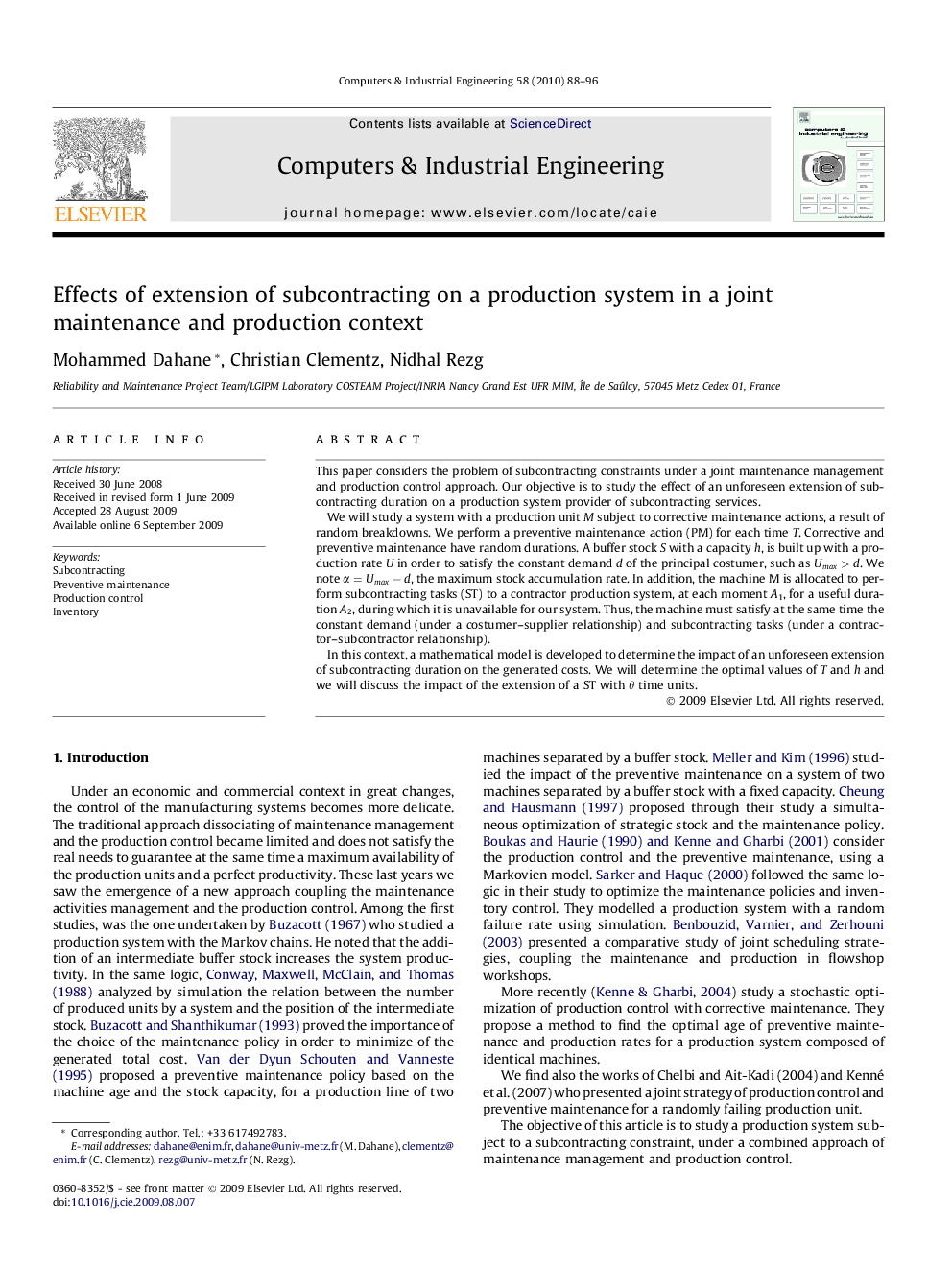 Effects of extension of subcontracting on a production system in a joint maintenance and production context