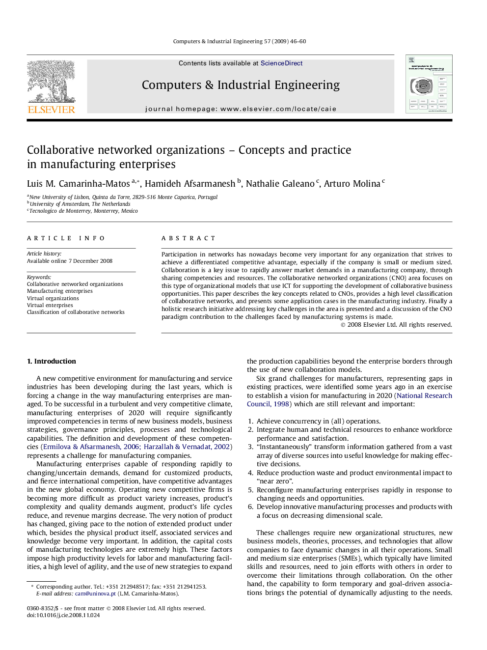 Collaborative networked organizations – Concepts and practice in manufacturing enterprises